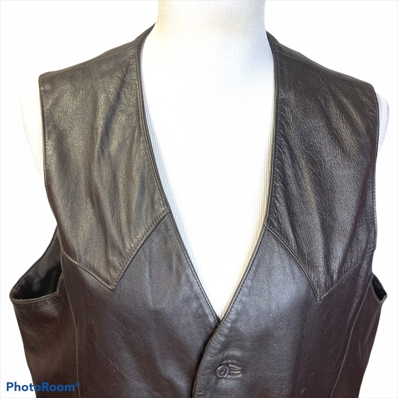 Adler vintage leather button front vest brown sz L - Picture 2 of 14
